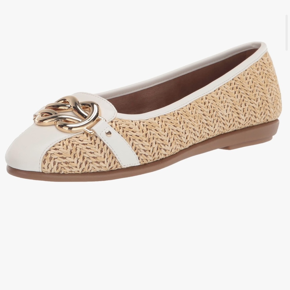 🆕✨ AEROSOLES Big Bet Natural Combo Raffia Woman Flat Comfort Shoe